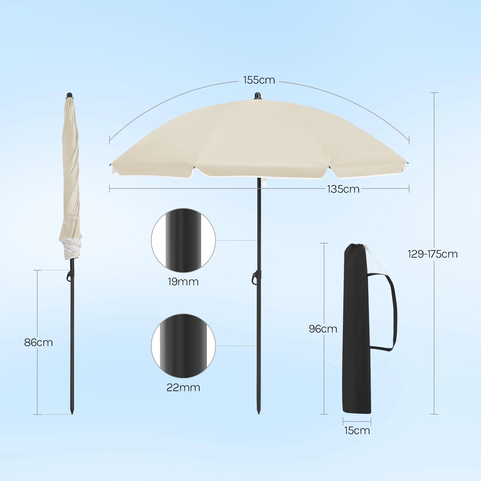 Parasol de Playa UV50+ | Resistente al Viento y Agua | Aluminio Ligero