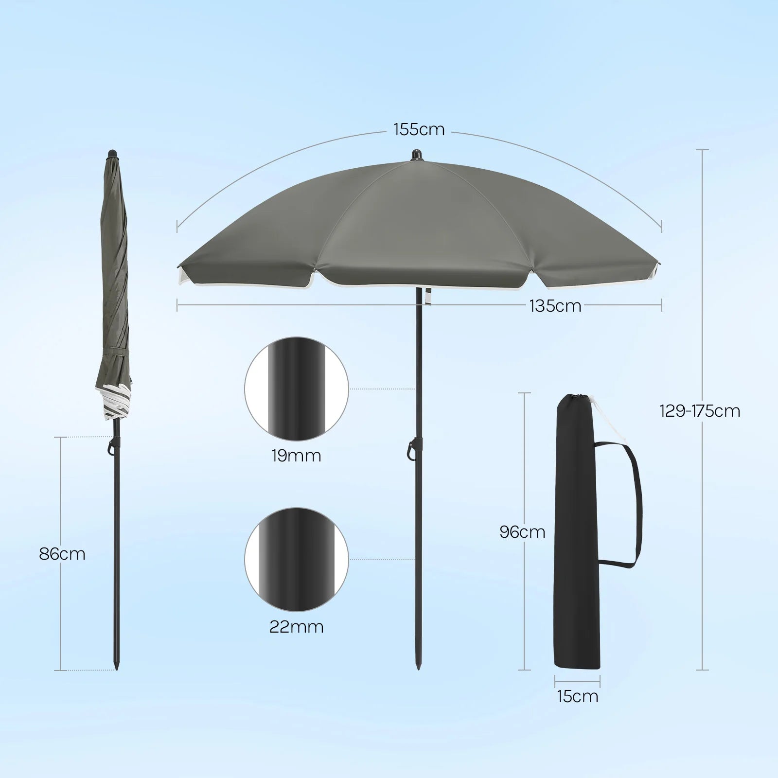 Parasol de Playa UV50+ | Resistente al Viento y Agua | Aluminio Ligero