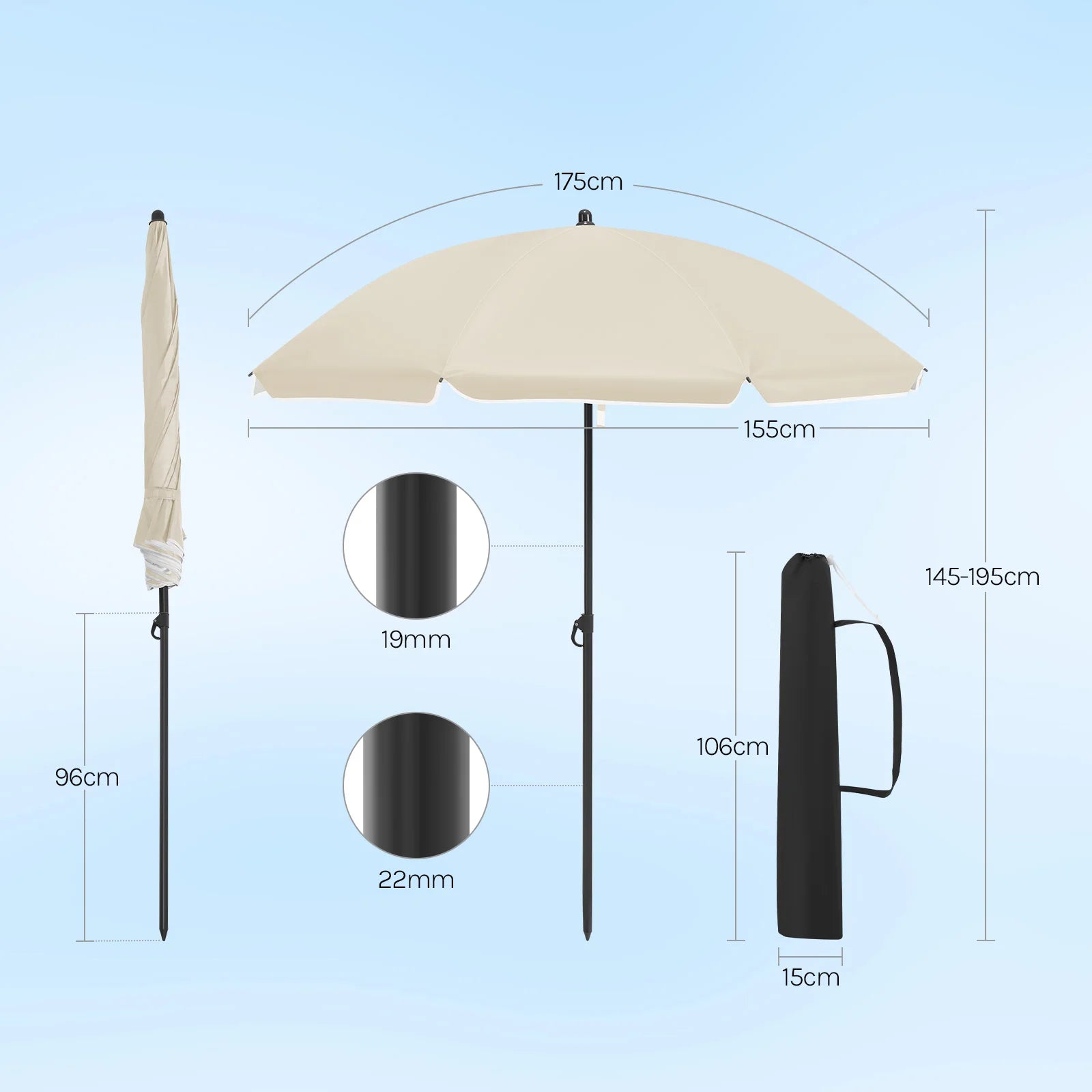 Parasol de Playa UV50+ | Resistente al Viento y Agua | Aluminio Ligero